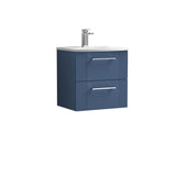 Modern Splash 500mm Satin Blue 2 Drawer Wall Hung Vanity Unit With Curved Basin