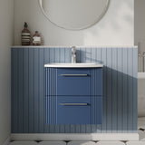 Modern Splash 500mm Satin Blue 2 Drawer Wall Hung Vanity Unit With Curved Basin