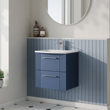 Modern Splash 500mm Satin Blue 2 Drawer Wall Hung Vanity Unit With Curved Basin