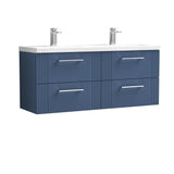 Modern Splash 1200mm Satin Blue 4 Drawer Wall Hung Vanity Unit With 2 Tap Hole Ceramic Basin