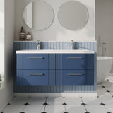 Modern Splash 1200mm Satin Blue 4 Drawer Wall Hung Vanity Unit With 2 Tap Hole Ceramic Basin
