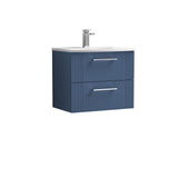 Modern Splash 600mm Satin Blue 2 Drawer Wall Hung Vanity Unit With Curved Basin
