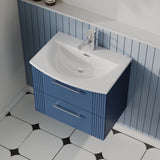 Modern Splash 600mm Satin Blue 2 Drawer Wall Hung Vanity Unit With Curved Basin