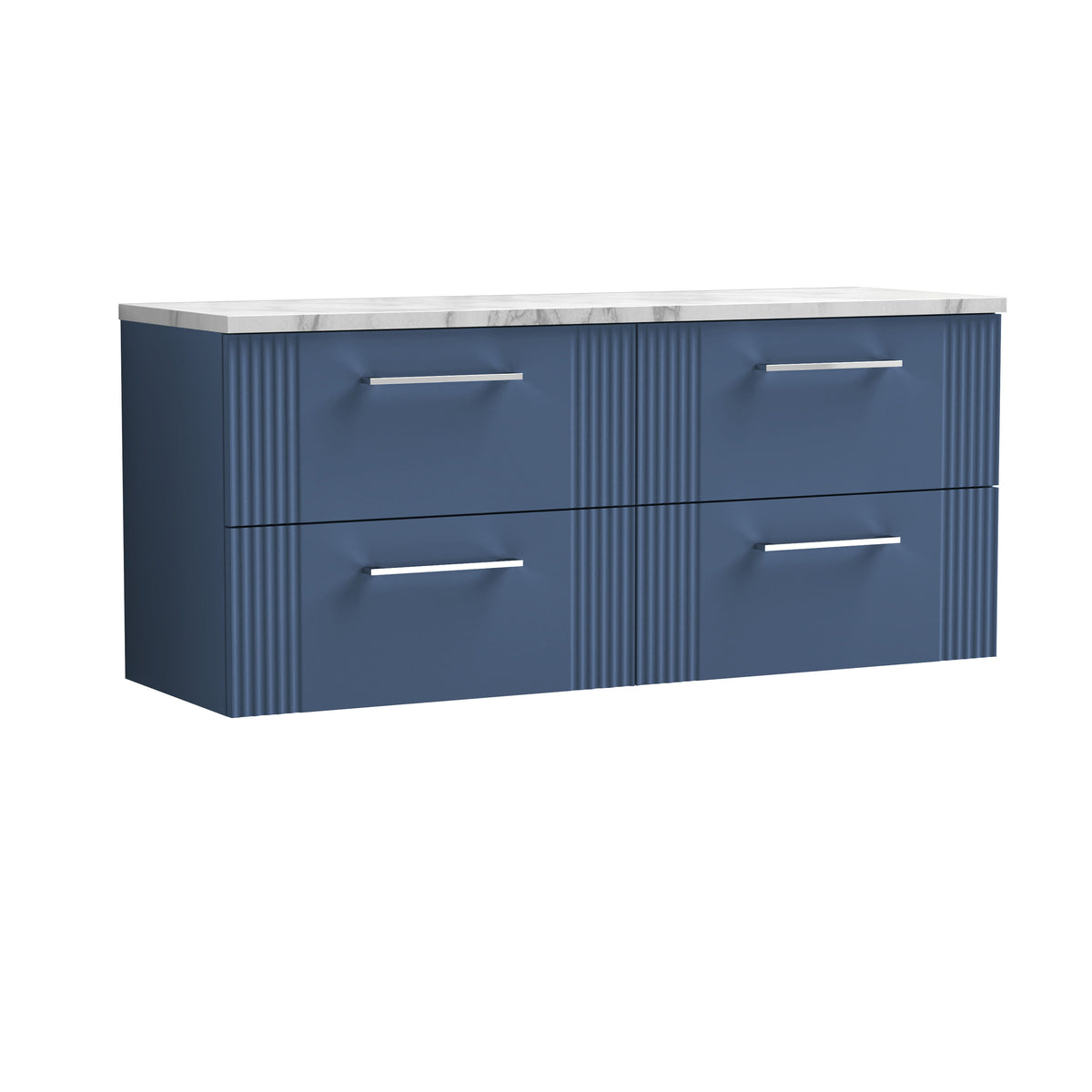 Modern Splash 1200mm Satin Blue 4 Drawer Wall Hung Vanity With Carrara Laminate Worktop