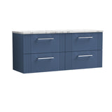Modern Splash 1200mm Satin Blue 4 Drawer Wall Hung Vanity With Carrara Laminate Worktop