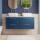 Modern Splash 1200mm Satin Blue 4 Drawer Wall Hung Vanity With Carrara Laminate Worktop