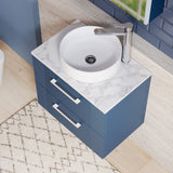 Modern Splash 600mm Satin Blue Part Fluted 2 Drawer Wall Hung Vanity With Carrara Laminate Worktop