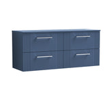 Modern Splash 1200mm Satin Blue  Part Fluted 4 Drawer Wall Hung Vanity Unit With Co-ordinating Worktop