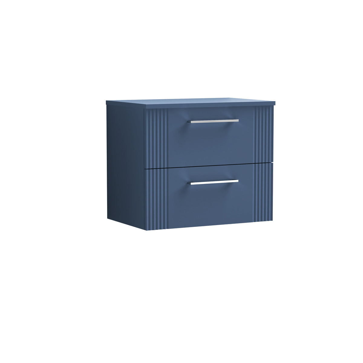 Modern Splash 600mm Satin Blue Deco  2 Drawer Wall Hung Vanity & Worktop With Co-ordinating Worktop