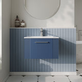 Modern Splash 600mm Satin Blue 1 Drawer Wall Hung Vanity Unit With Minimalist Basin