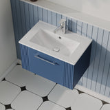 Modern Splash 600mm Satin Blue 1 Drawer Wall Hung Vanity Unit With Minimalist Basin
