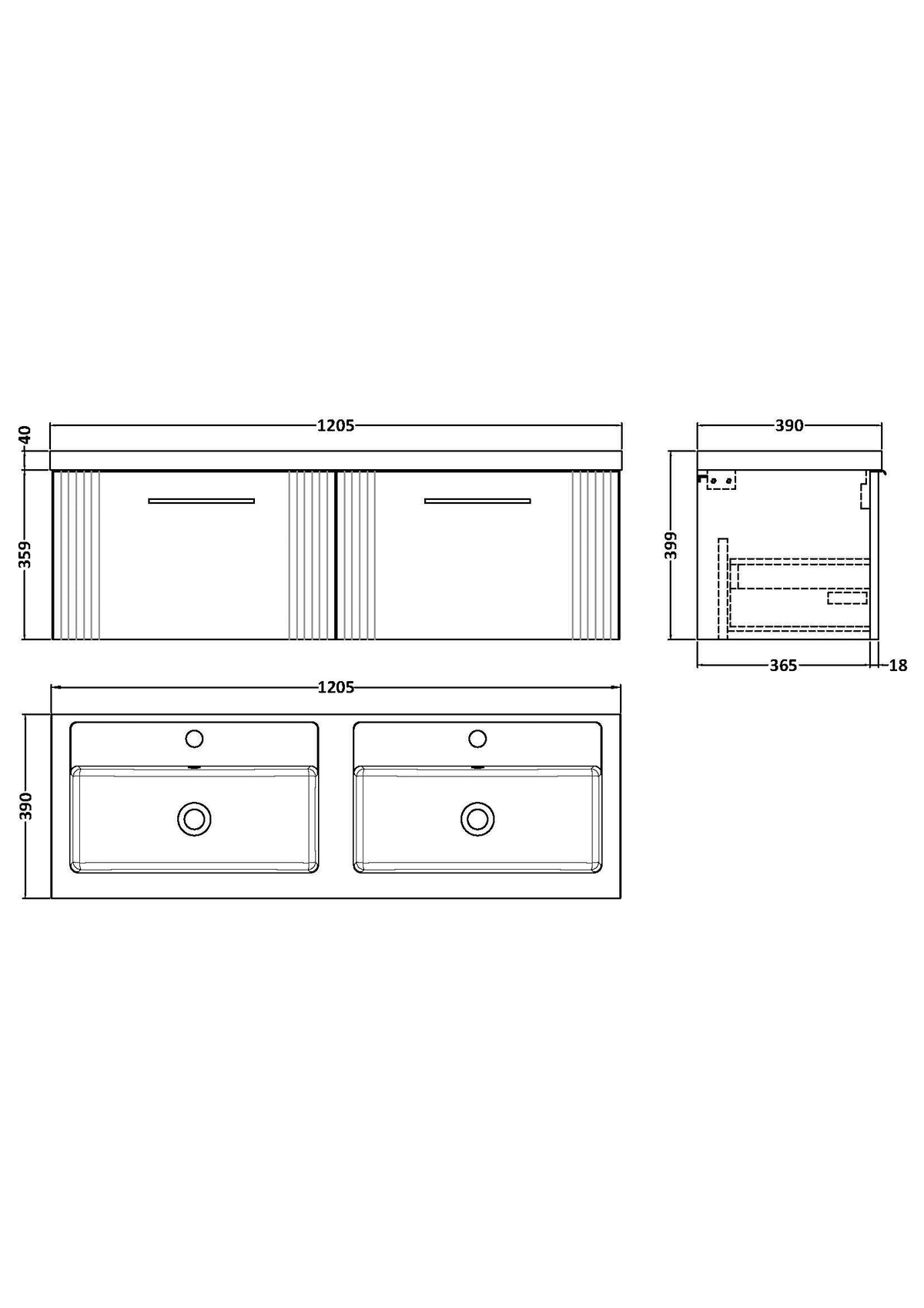 Modern Splash 1200mm Satin Blue 2 Drawer Wall Hung Vanity Unit With 2 Tap Hole Polymarble basin