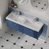 Modern Splash 1200mm Satin Blue 2 Drawer Wall Hung Vanity Unit With 2 Tap Hole Polymarble basin