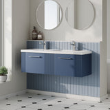 Modern Splash 1200mm Satin Blue 2 Drawer Wall Hung Vanity Unit With 2 Tap Hole Polymarble basin