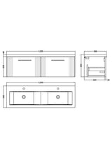 Modern Splash 1200mm Satin Blue 2 Drawer Wall Hung Vanity Unit With 2 Tap Hole Ceramic Basin
