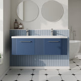 Modern Splash 1200mm Satin Blue 2 Drawer Wall Hung Vanity Unit With 2 Tap Hole Ceramic Basin