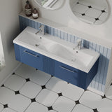 Modern Splash 1200mm Satin Blue 2 Drawer Wall Hung Vanity Unit With 2 Tap Hole Ceramic Basin
