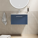 Modern Splash 600mm Satin Blue 1 Drawer Wall Hung Vanity Unit With Curved Basin