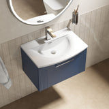 Modern Splash 600mm Satin Blue 1 Drawer Wall Hung Vanity Unit With Curved Basin