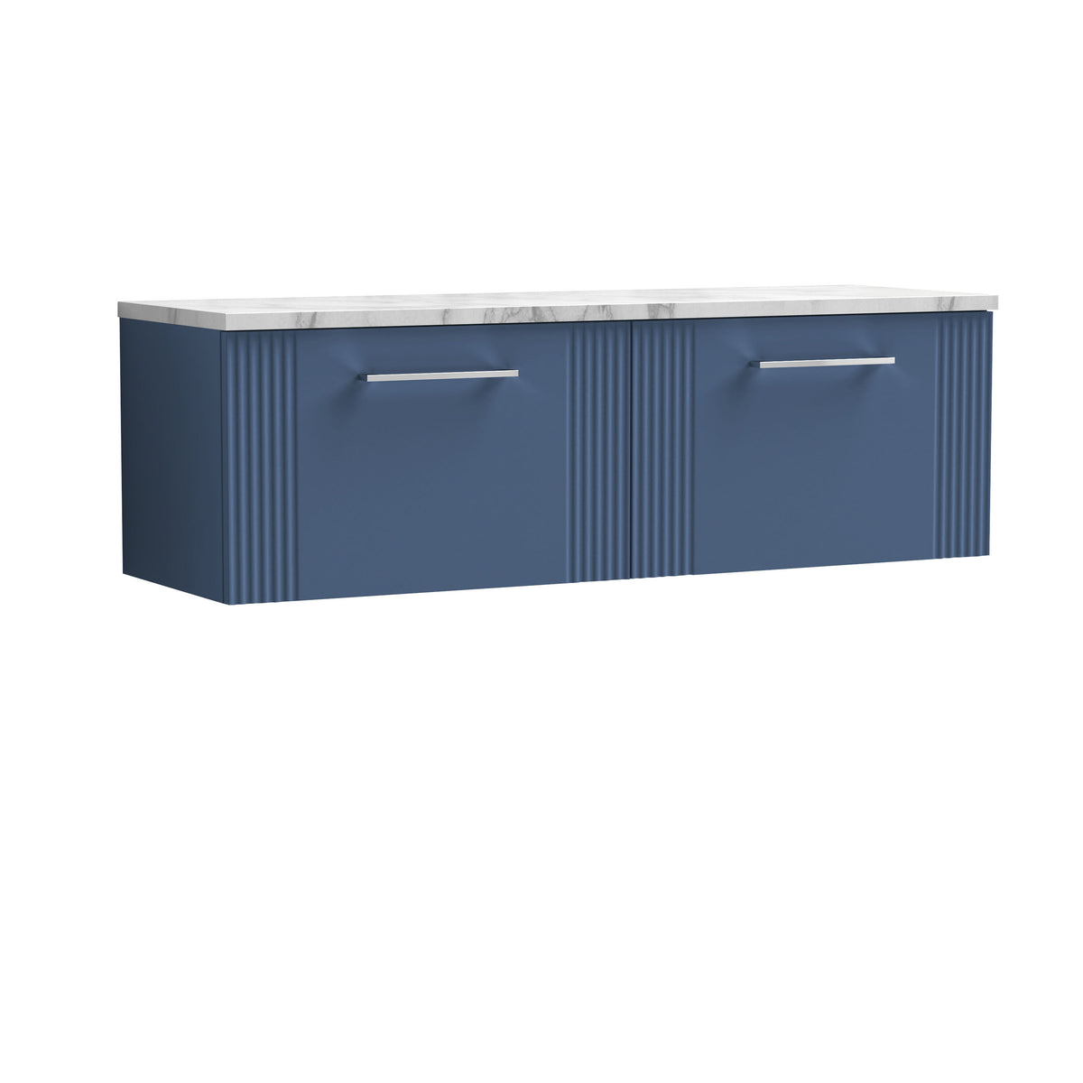 Modern Splash 1215mm Satin Blue 2 Drawer Wall Hung Vanity With Carrara Laminate Worktop