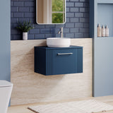 Modern Splash 600mm Satin Blue  Part Fluted 1 Drawer  Wall Hung Vanity Unit & Worktop With Co-ordinating Worktop