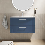 Modern Splash 800mm Satin Blue 2 Drawer Wall Hung Vanity Unit With Curved Basin