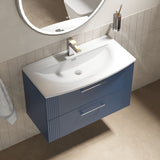 Modern Splash 800mm Satin Blue 2 Drawer Wall Hung Vanity Unit With Curved Basin