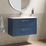 Modern Splash 800mm Satin Blue 2 Drawer Wall Hung Vanity Unit With Curved Basin