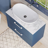 Modern Splash 800mm Satin Blue 2 Drawer Wall Hung Vanity Unit With Carrara Laminate Worktop