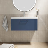 Modern Splash 800mm Satin Blue 1 Drawer Wall Hung Vanity Unit With Mid-Edge Basin