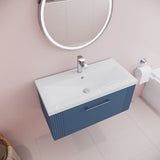 Modern Splash 800mm Satin Blue 1 Drawer Wall Hung Vanity Unit With Mid-Edge Basin