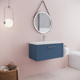 Modern Splash 800mm Satin Blue 1 Drawer Wall Hung Vanity Unit With Mid-Edge Basin