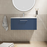 Modern Splash 800mm Satin Blue 1 Drawer Wall Hung Vanity Unit With Minimalist Basin