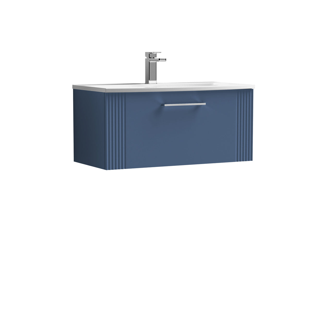 Modern Splash 800mm Satin Blue 1 Drawer Wall Hung Vanity Unit With Curved Basin