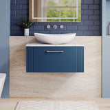 Modern Splash 800mm Satin Blue 1 Drawer Wall Hung Vanity Unit With Carrara Laminate Worktop