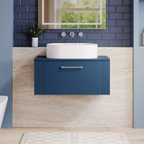 Modern Splash 800mm Satin Blue  1 Drawer Wall Hung Vanity Unit With Co-ordinating Worktop