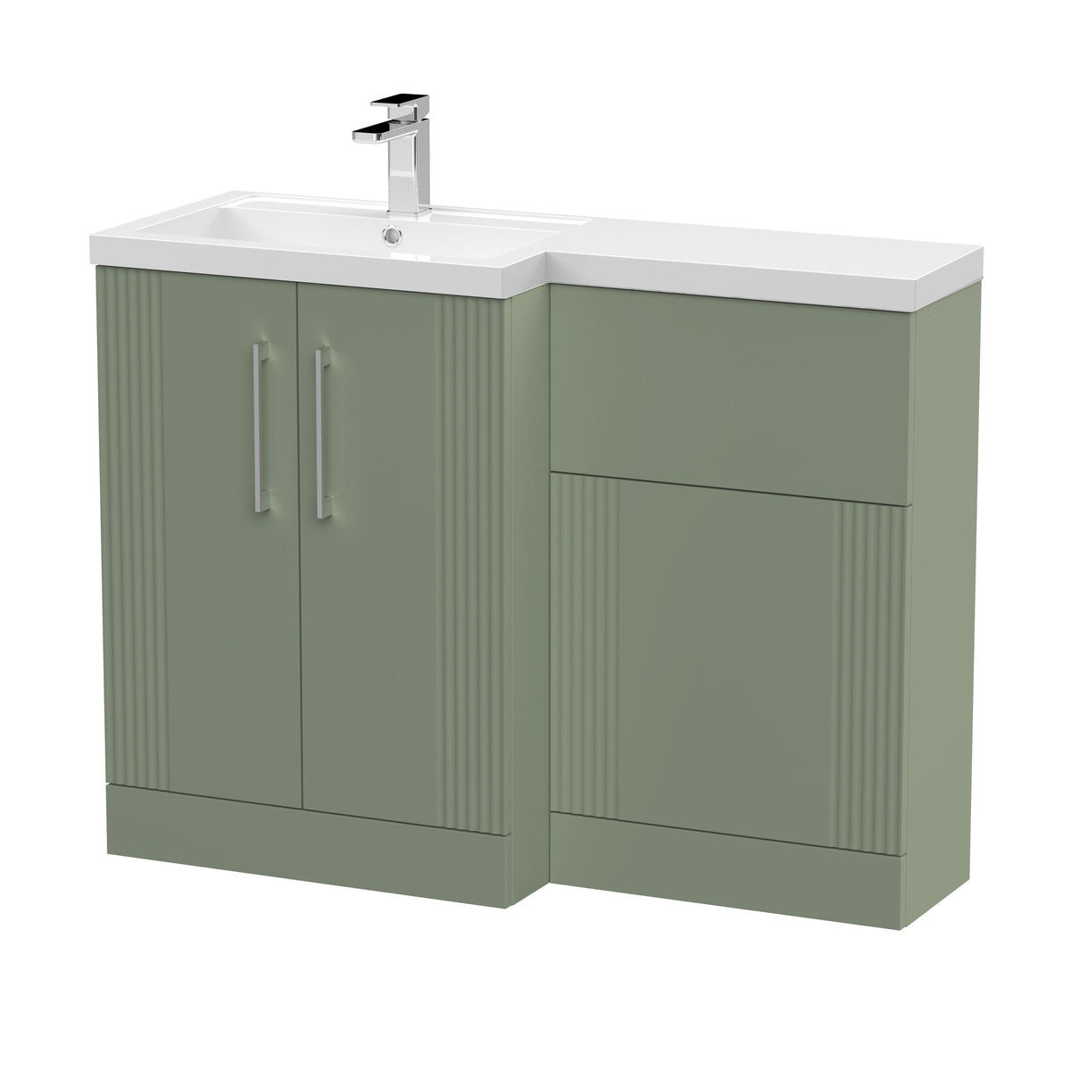 Modern Splash Satin Green 1100mm x 390mm Left Hand Combination Unit With Polymarble Basin