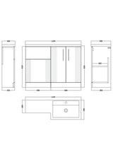 Modern Splash Satin Green 1100mm x 390mm Right Hand Combination Unit With Polymarble Basin