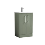 Modern Splash 500mm Satin Green 2 Door Floor Standing Vanity Unit With Minimalist Basin