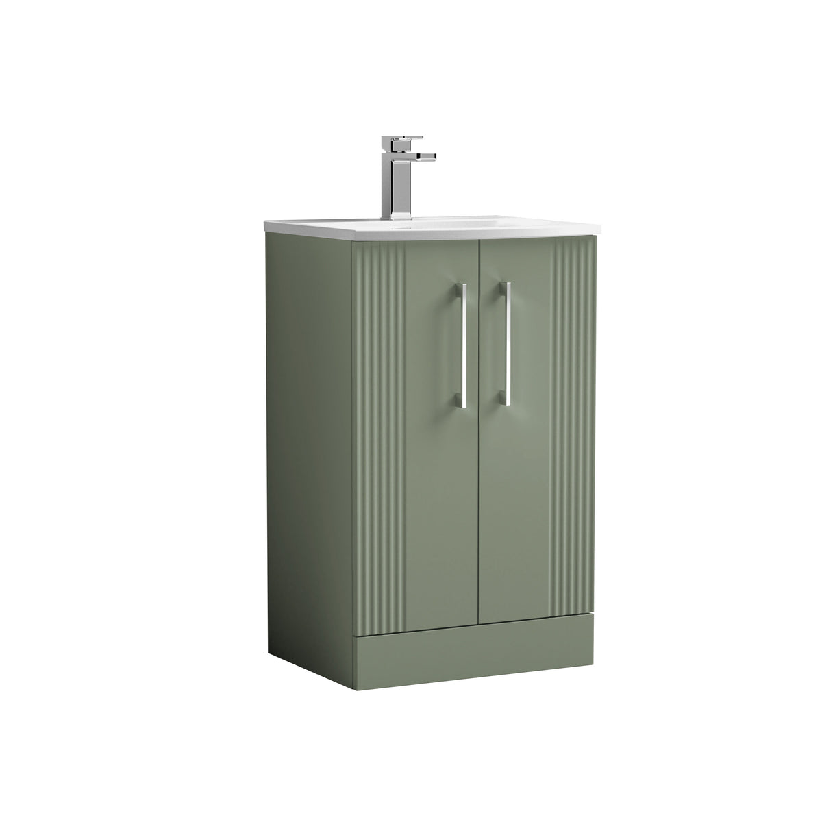 Modern Splash 500mm Satin Green 2 Door Floor Standing Vanity Unit With Curved Basin