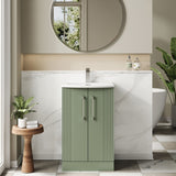 Modern Splash 500mm Satin Green 2 Door Floor Standing Vanity Unit With Curved Basin