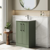 Modern Splash 500mm Satin Green 2 Door Floor Standing Vanity Unit With Curved Basin