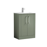 Modern Splash 600mm Satin Green 2 Door Floor Standing Vanity Unit With Minimalist Basin