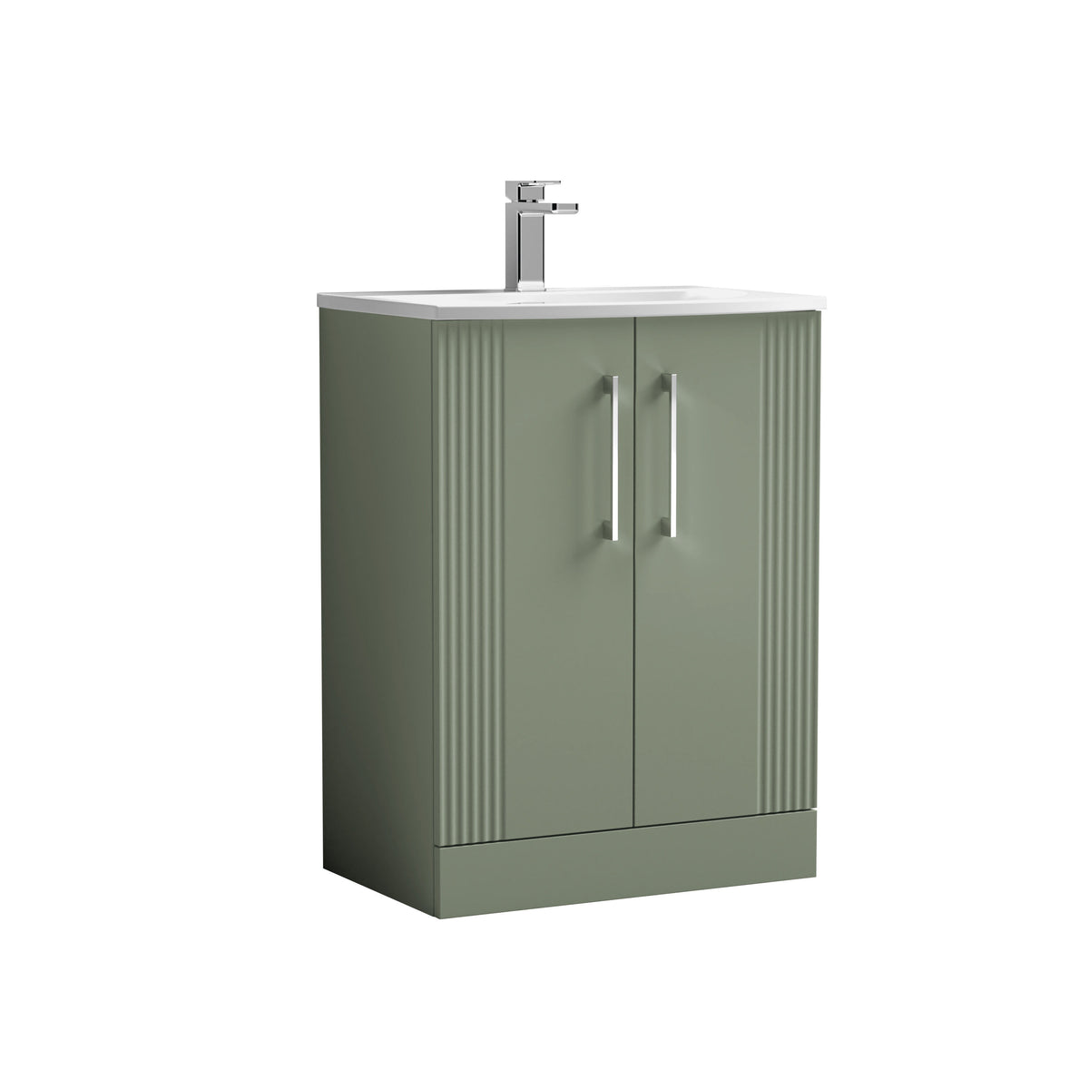 Modern Splash 600mm Satin Green 2 Door Floor Standing Vanity Unit With Curved Basin