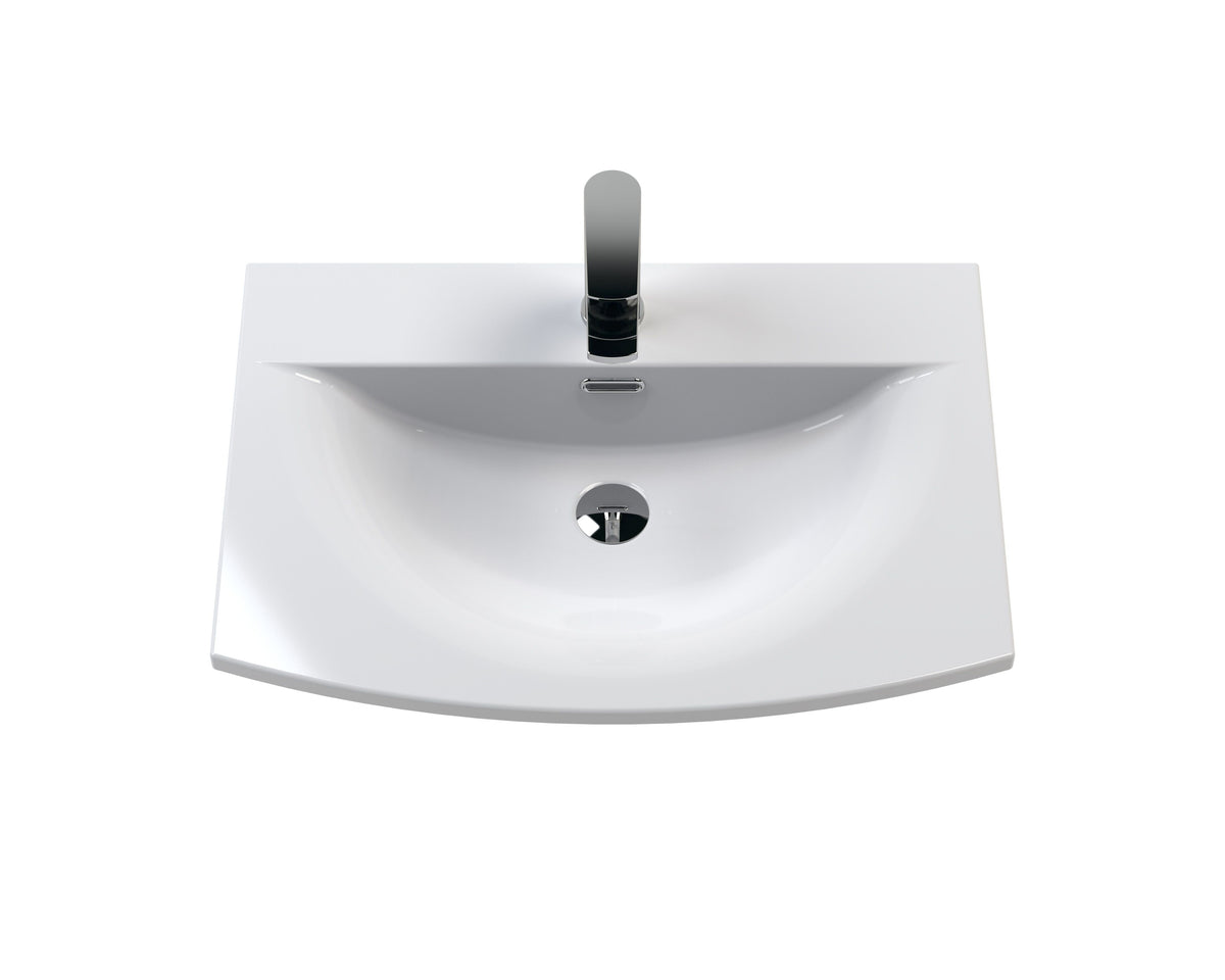 Modern Splash 600mm Satin Green 2 Door Floor Standing Vanity Unit With Curved Basin