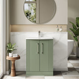 Modern Splash 600mm Satin Green 2 Door Floor Standing Vanity Unit With Curved Basin