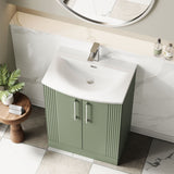 Modern Splash 600mm Satin Green 2 Door Floor Standing Vanity Unit With Curved Basin