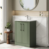 Modern Splash 600mm Satin Green 2 Door Floor Standing Vanity Unit With Curved Basin