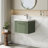 Modern Splash 500mm Satin Green 1 Drawer Wall Hung Vanity Unit With Mid-Edge Basin