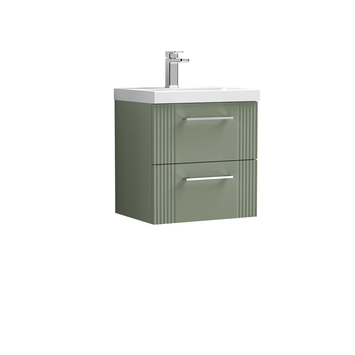 Modern Splash 500mm Satin Green 2 Drawer Wall Hung Vanity Unit With Mid-Edge Basin